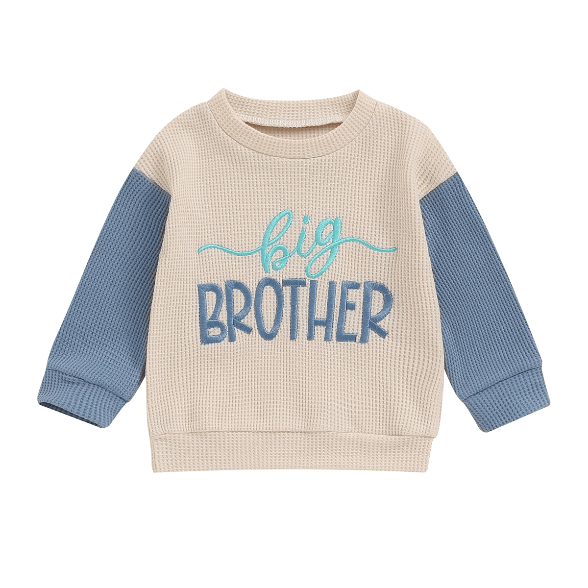 Waffle Knit Color Block Sweatshirt for Toddlers with Letter Embroidery Focusnorm - Kids's Tops 13