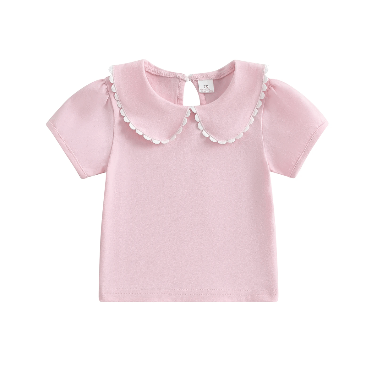 Little Girls Solid Color T-Shirt with Doll Collar Design