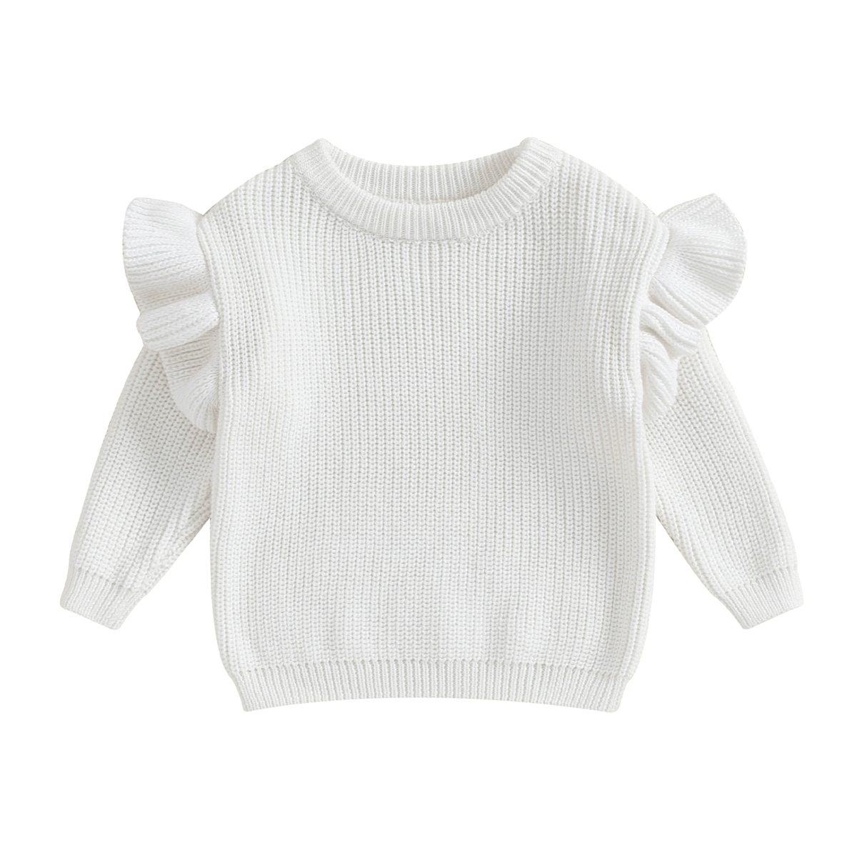 Baby Girls Knit Sweater with Ruffle Sleeves for Cooler Seasons Baby Girls Knit Sweater with Ruffle Sleeves for Cooler Seasons