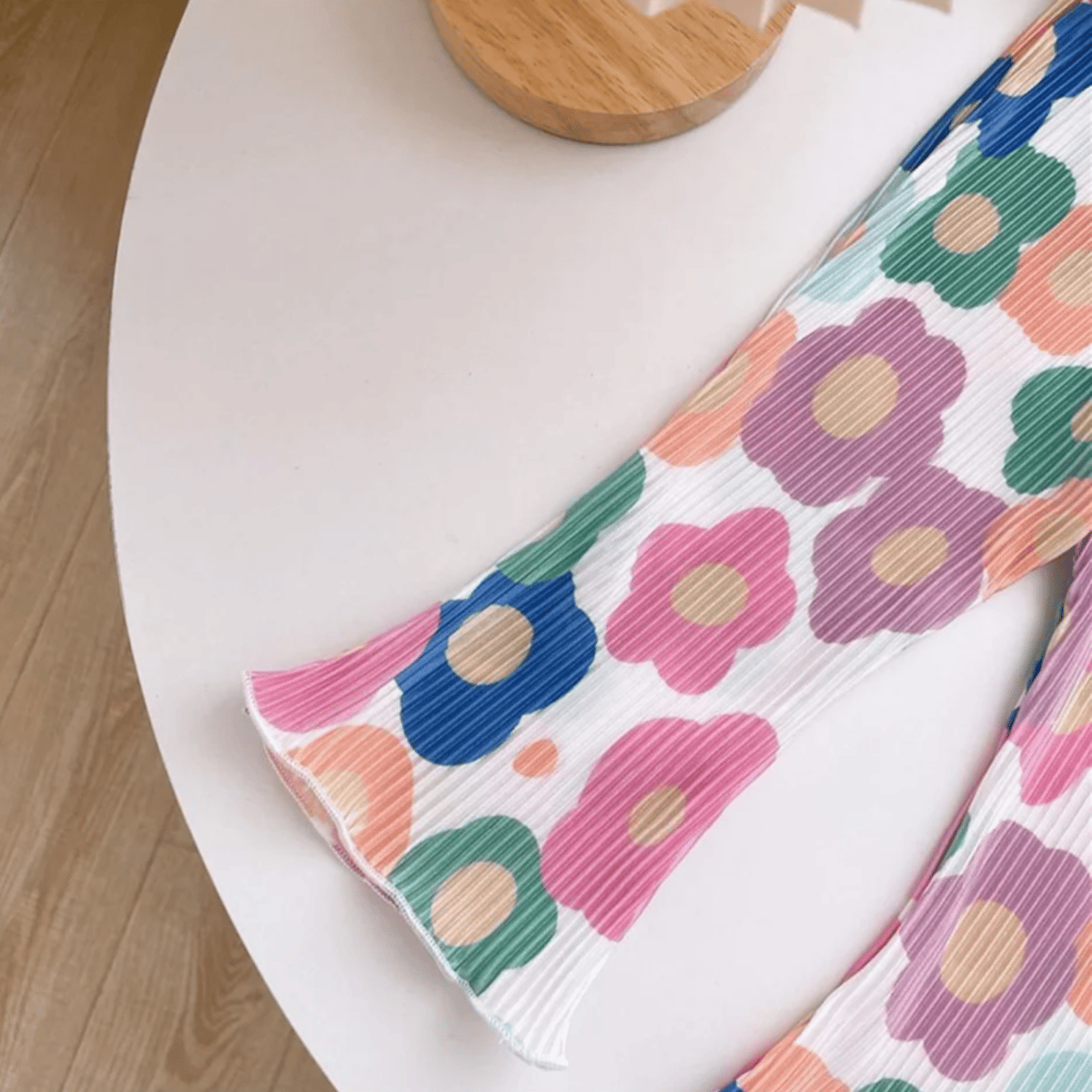 Lightweight Printed Bell Bottom Pants with Flared Hem for Girls