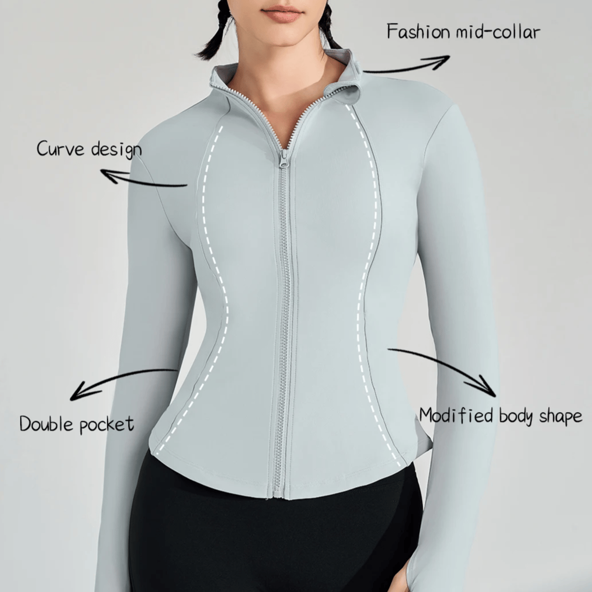 Women's Quick-Dry Yoga Jacket with Utility Pockets and Thumbholes