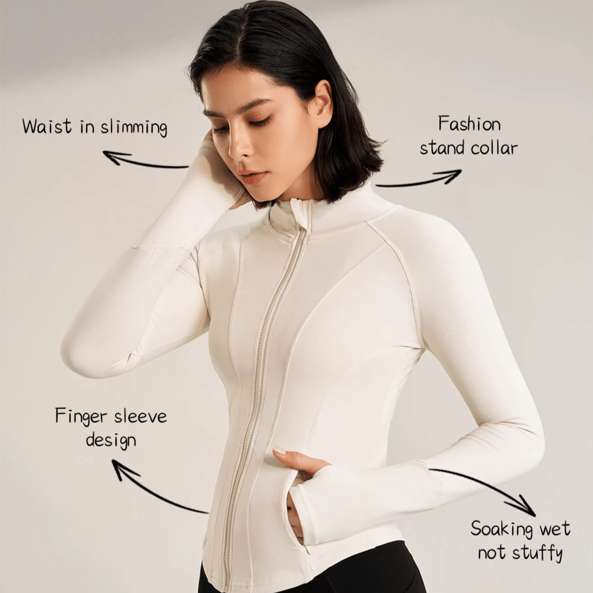 Slim Fit Zippered Yoga Jacket with Thumbholes for Women Slim Fit Zippered Yoga Jacket with Thumbholes for Women