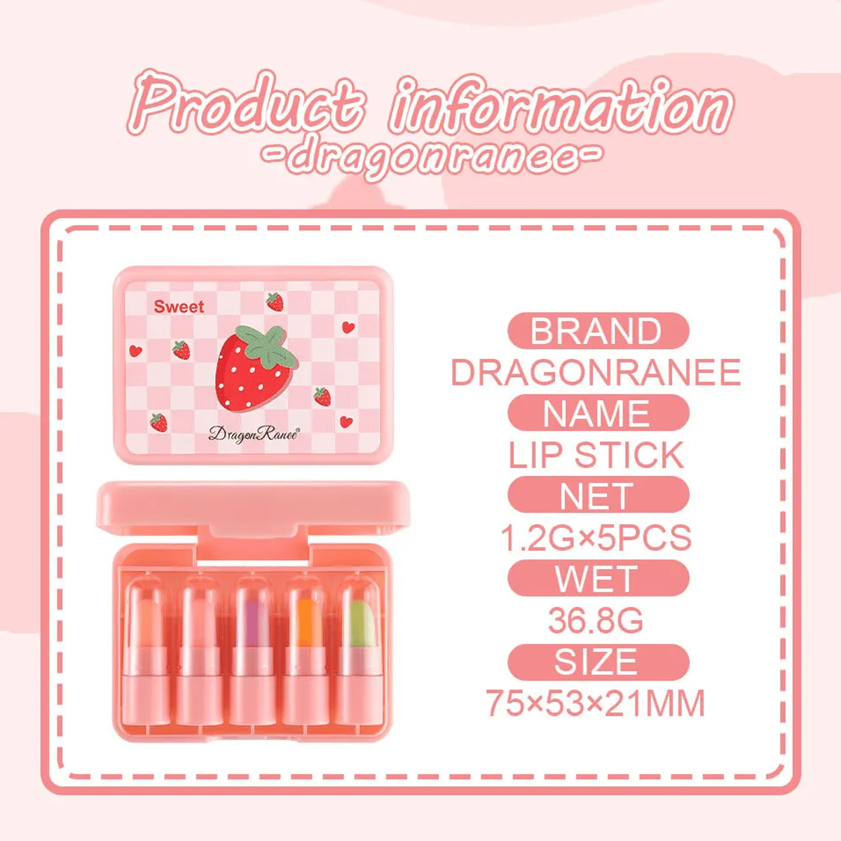5-Piece Mini Temperature-Change Lipstick Set with Fruit Scent Dragon Ranee - Women's Lips 5