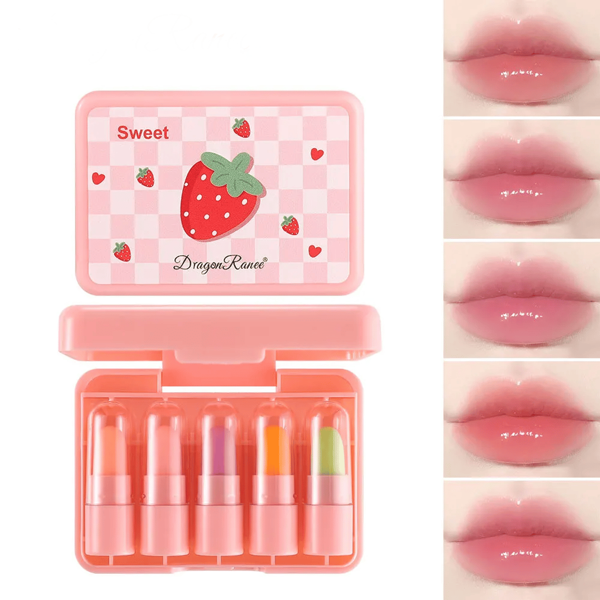 5-Piece Mini Temperature-Change Lipstick Set with Fruit Scent Dragon Ranee - Women's Lips