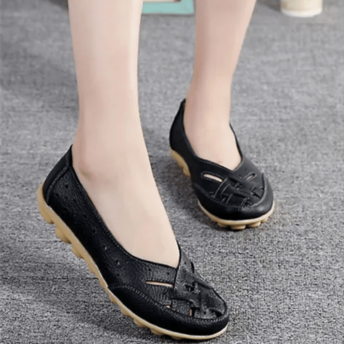 Casual Hollow Flat Loafers with Hook and Loop Closure Beyarne - Women's Loafers & Moccasins 4