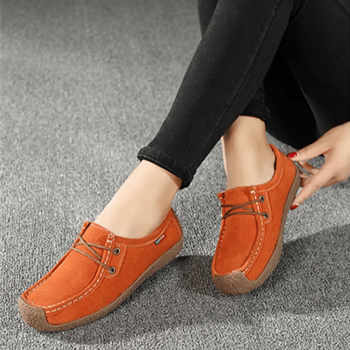 Genuine Leather Lace-Up Flats for Women with Suede Finish