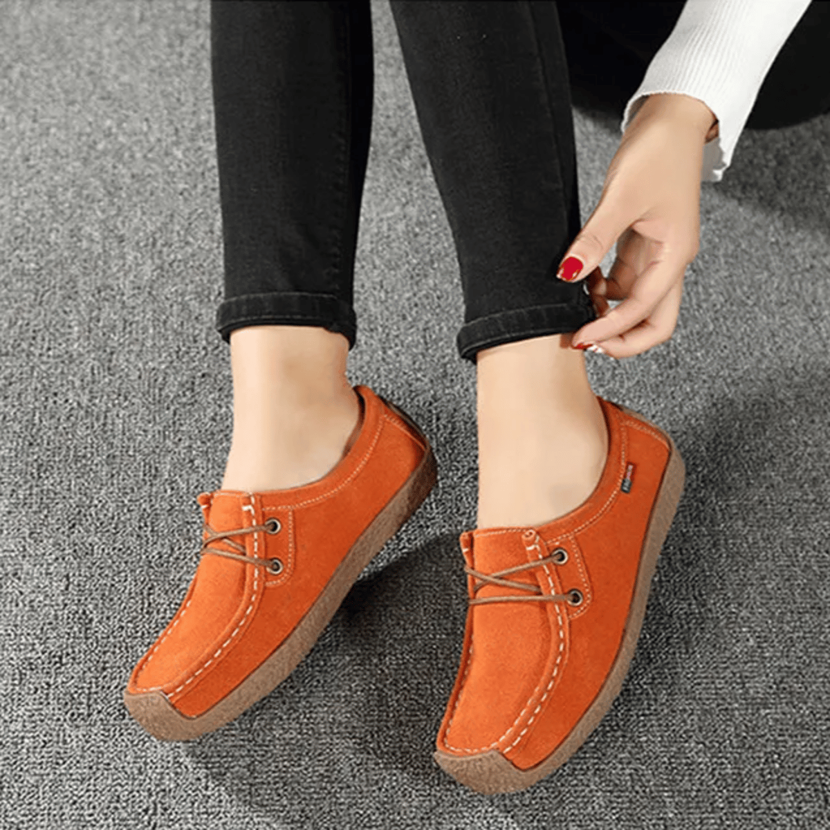 Genuine Leather Lace-Up Flats for Women with Suede Finish