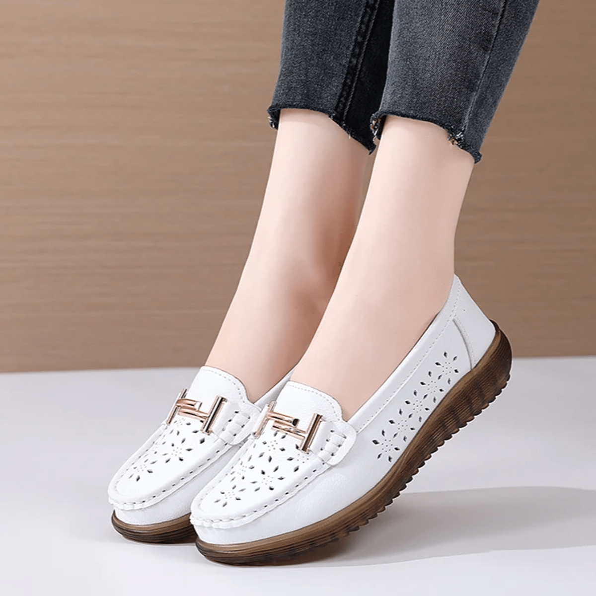 Genuine Leather Slip-On Loafers with Soft Flexible Comfort Sole