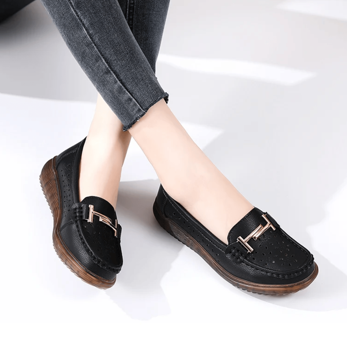 Genuine Leather Slip-On Loafers with Soft Flexible Comfort Sole