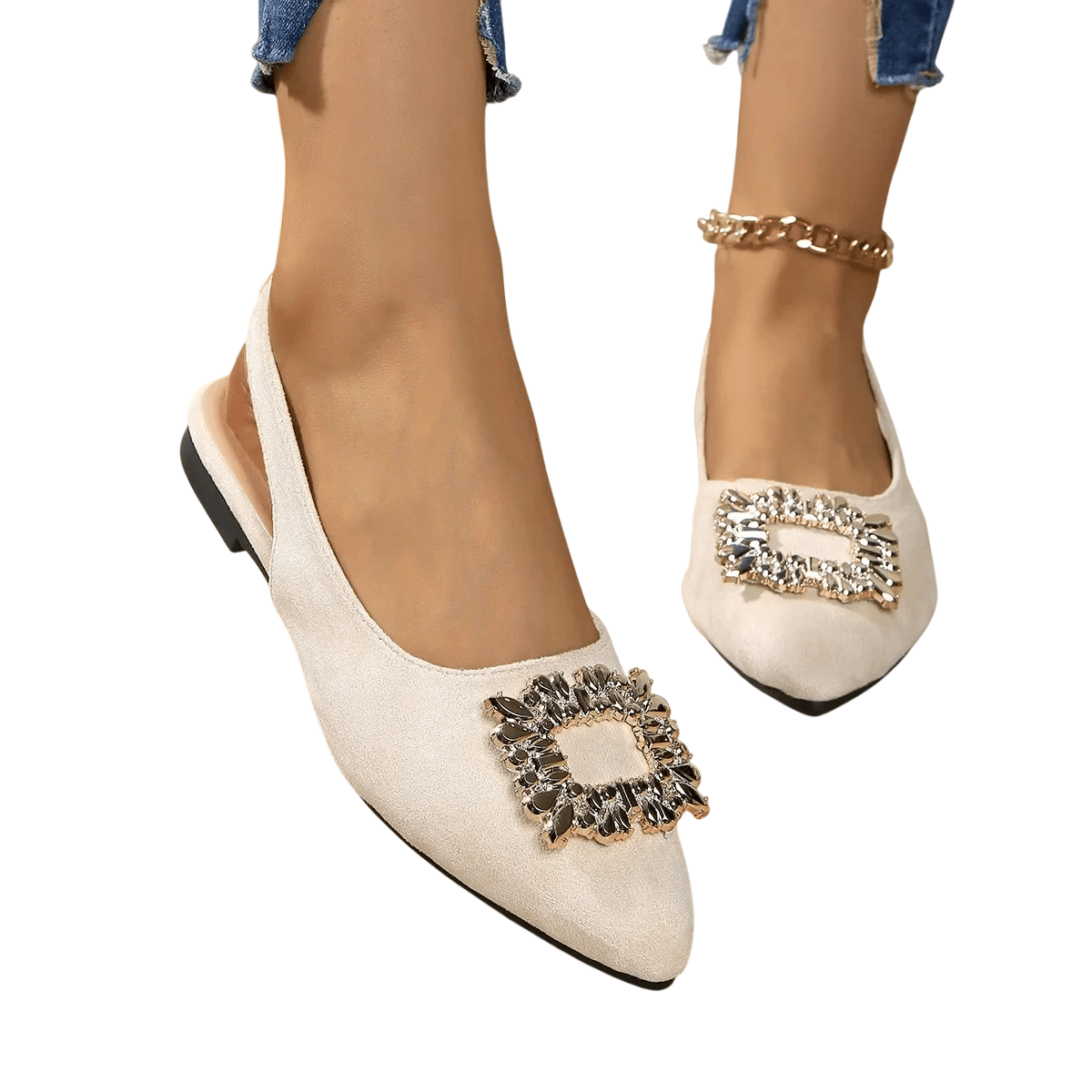 Elegant Flat Sandals with Crystal Buckle for Daily Wear Elegant Flat Sandals with Crystal Buckle for Daily Wear