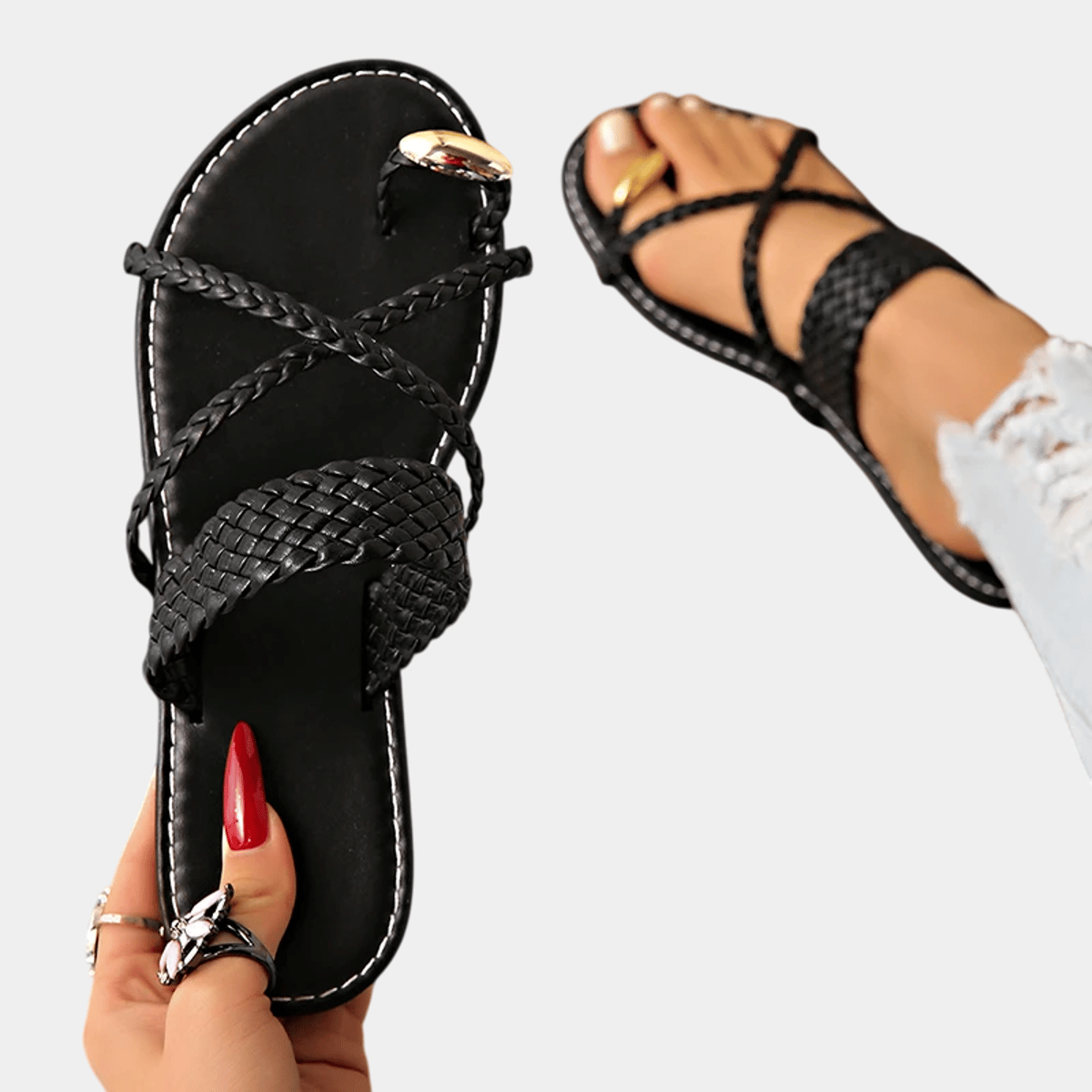 Roman Style Cross Strap Flat Sandals with Ring Toe Roman Style Cross Strap Flat Sandals with Ring Toe