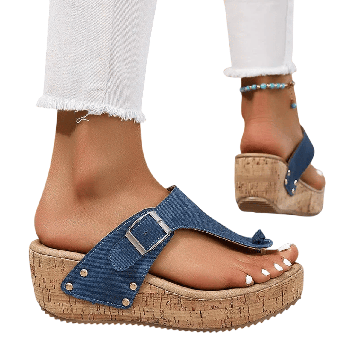 Vintage Rivet Clip Toe Wedge Sandals with Platform Sole Vintage Rivet Clip Toe Wedge Sandals with Platform Sole