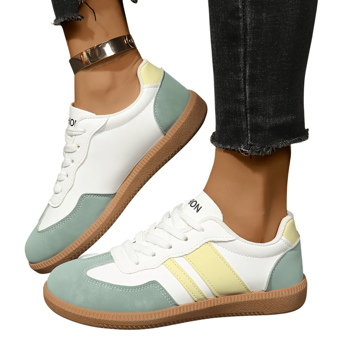 Stylish Patchwork Lace-Up Sneakers with Stitching Details Rimocy - Women's Low Top Sneakers