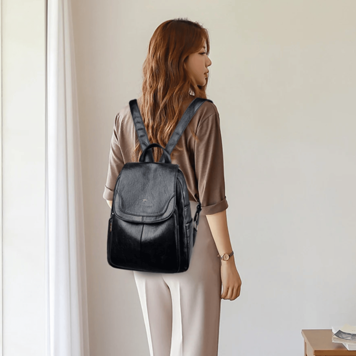 Stylish Genuine Leather Women’s Backpack with Multiple Compartments