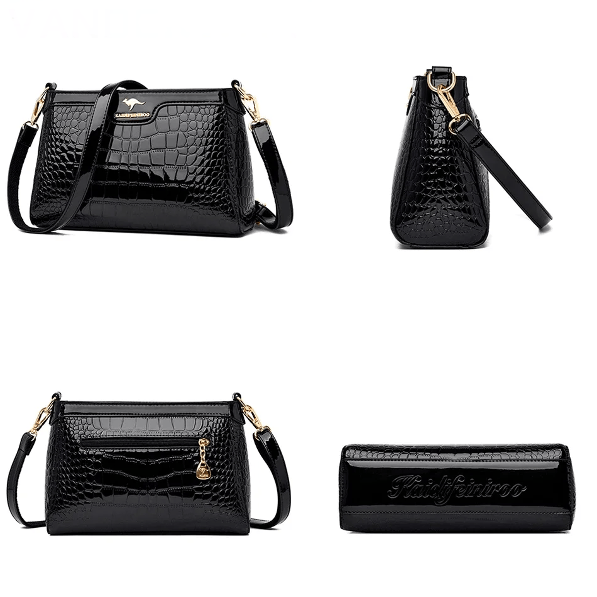 Elegant Crocodile Pattern Patent Leather Shoulder Crossbody Bag Women