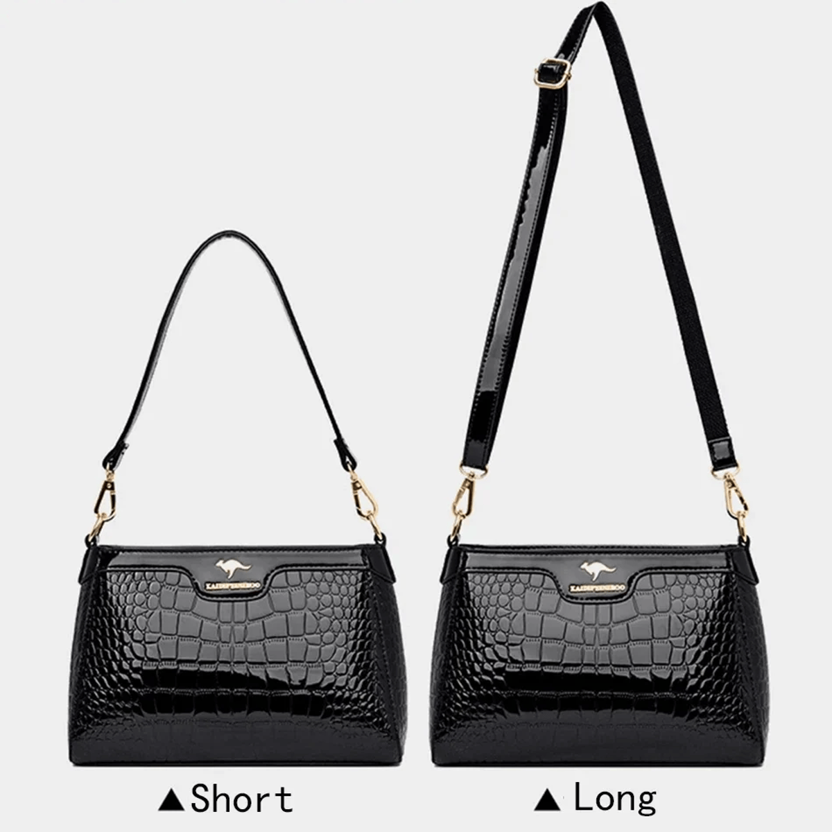Elegant Crocodile Pattern Patent Leather Shoulder Crossbody Bag Women