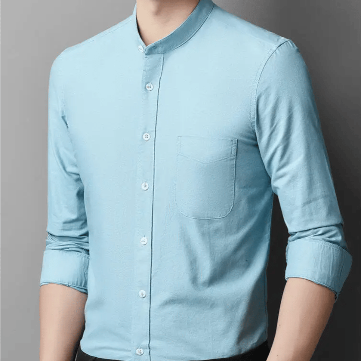 Men’s Long-Sleeve Stand Collar Cotton Shirt for Daily Wear