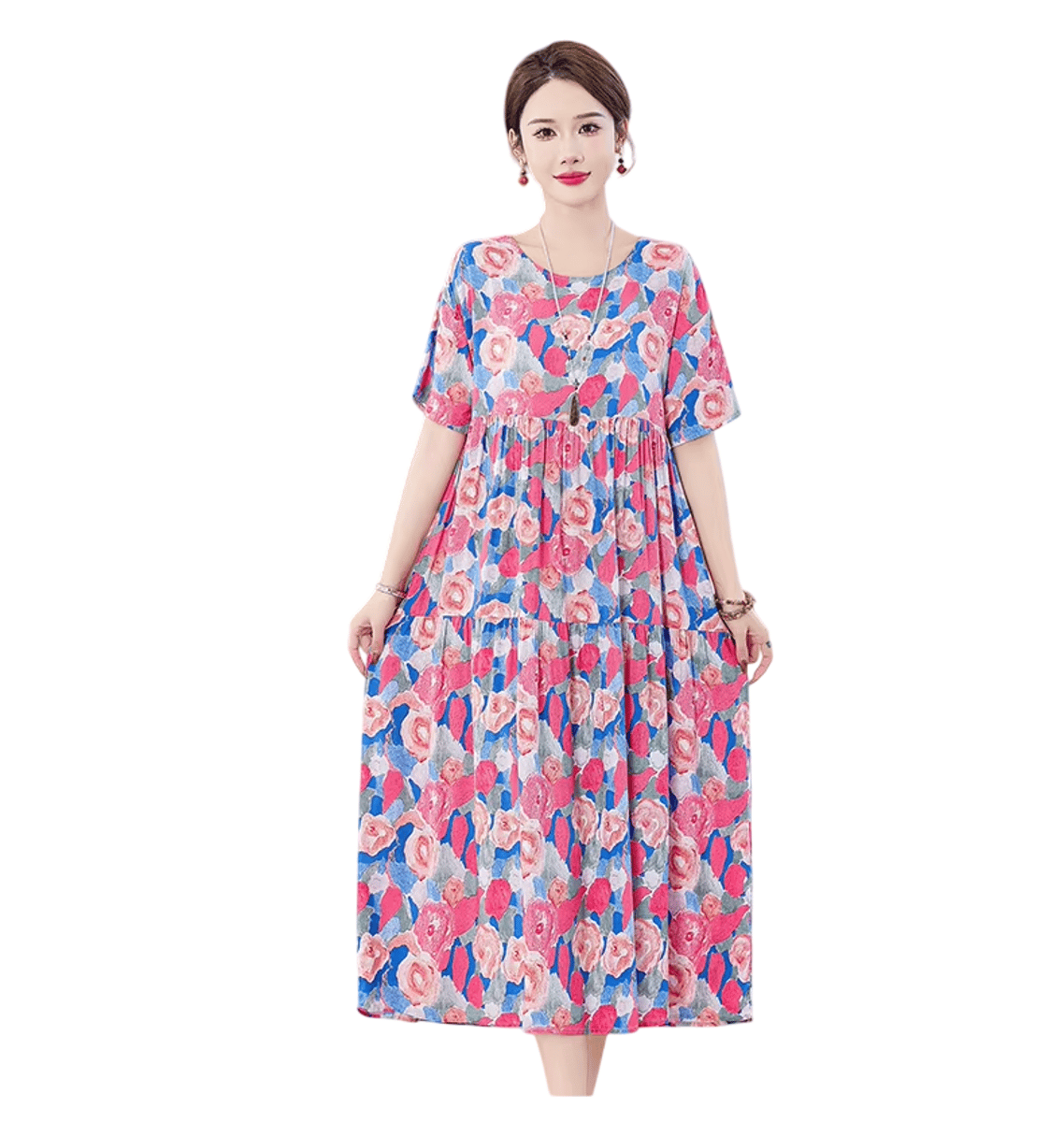 Bohemian Plus Size Summer Dress with Vintage Print and Pockets