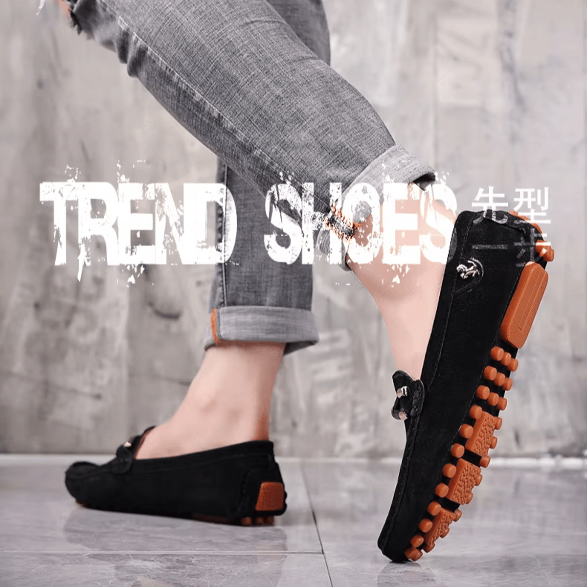 Men’s Breathable Split Leather Loafers with Lace-Up Design