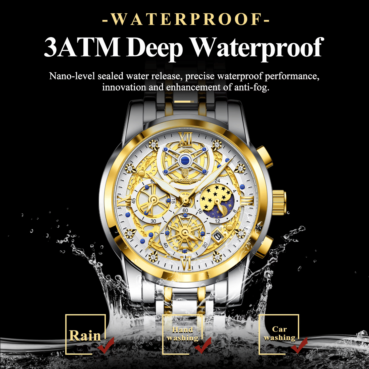 POEDAGAR Luxury Chronograph Watch for Men Waterproof Stainless Steel