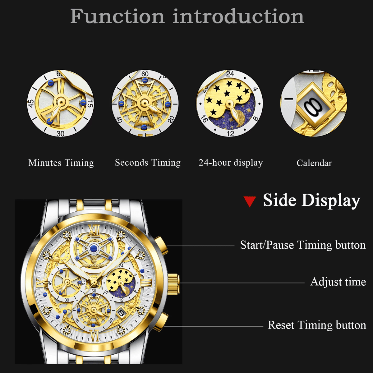 POEDAGAR Luxury Chronograph Watch for Men Waterproof Stainless Steel