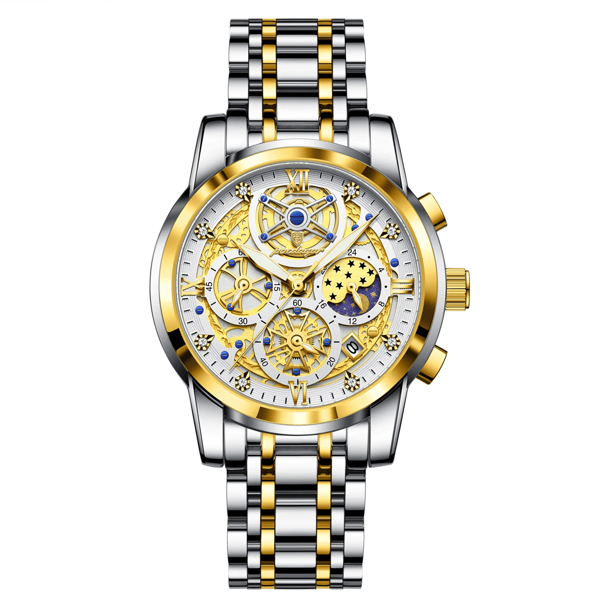 POEDAGAR Luxury Chronograph Watch for Men Waterproof Stainless Steel