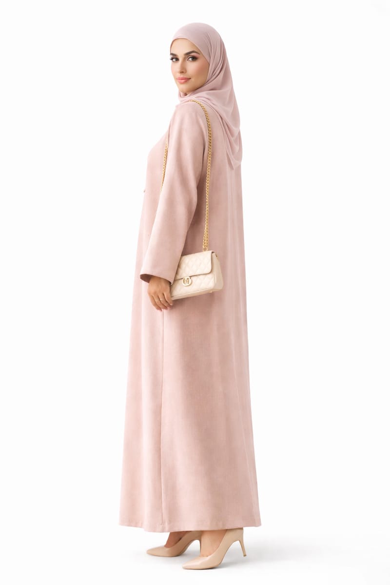Premium Bella Linen Blend Abaya I Elegant Front Button Design I Pink Color Msquare Fashion - Women's Abayas 2
