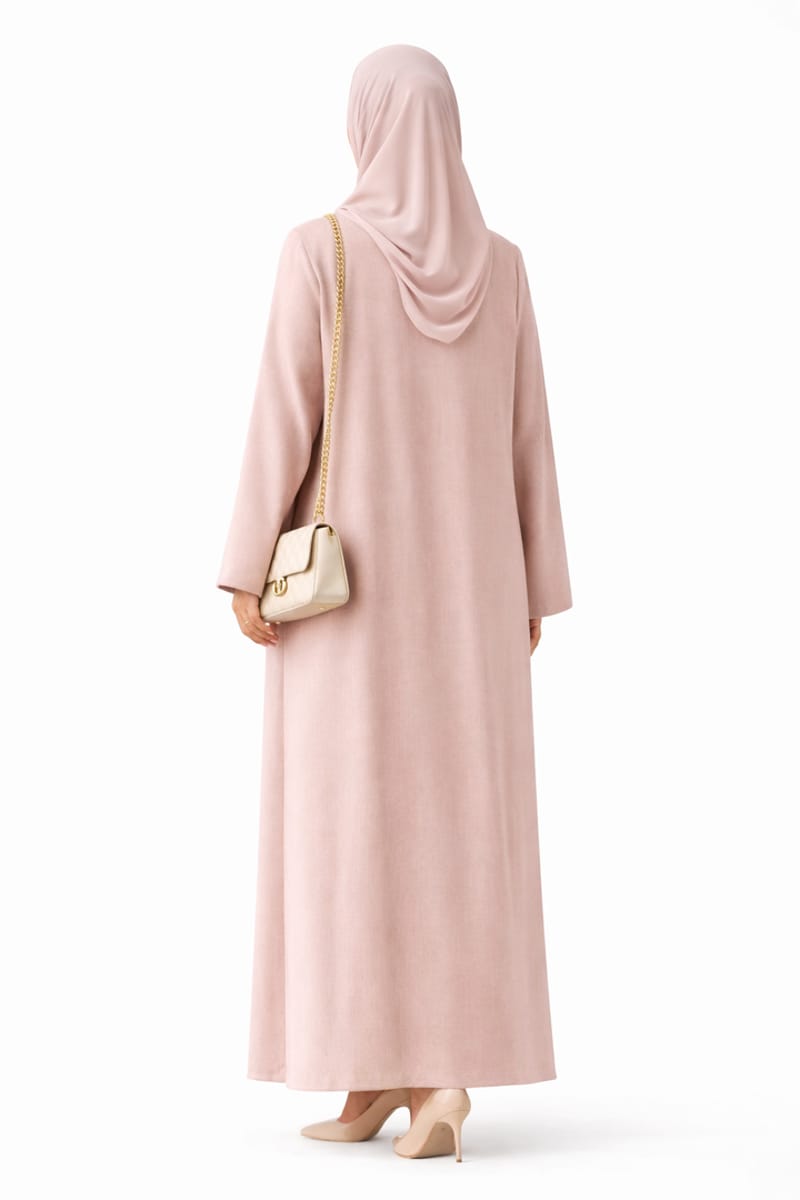 Premium Bella Linen Blend Abaya I Elegant Front Button Design I Pink Color Msquare Fashion - Women's Abayas 3