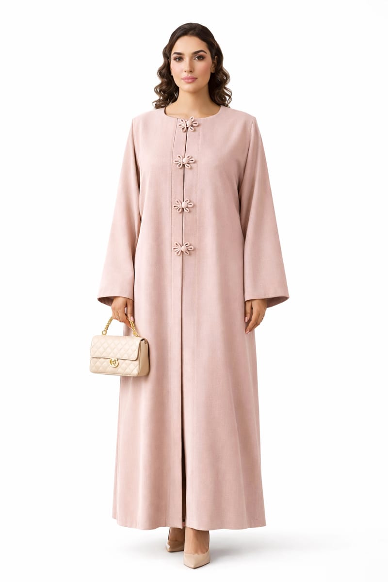 Premium Bella Linen Blend Abaya I Elegant Front Button Design I Pink Color Msquare Fashion - Women's Abayas 9
