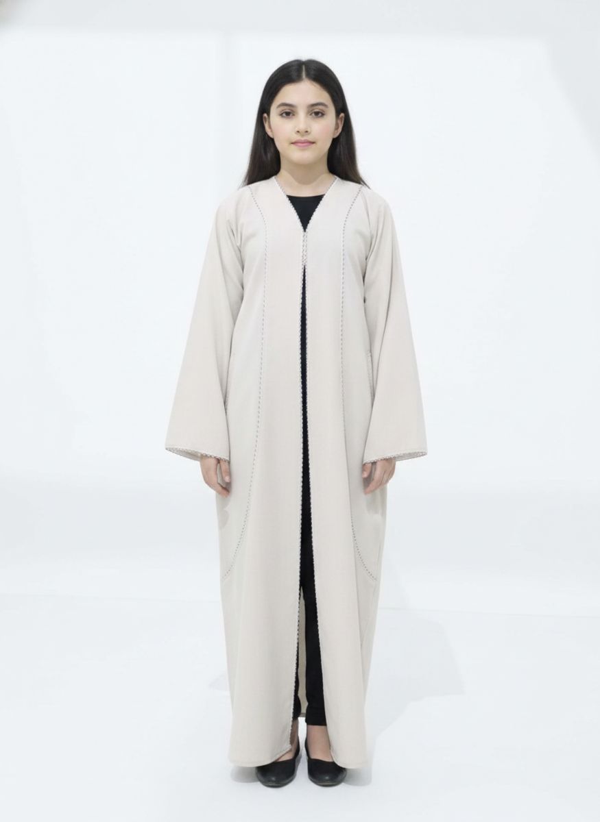 Melange Fabric Beige Kids Abaya with Lace On Front & Cuffs Msquare Fashion - Kids's Abayas 8