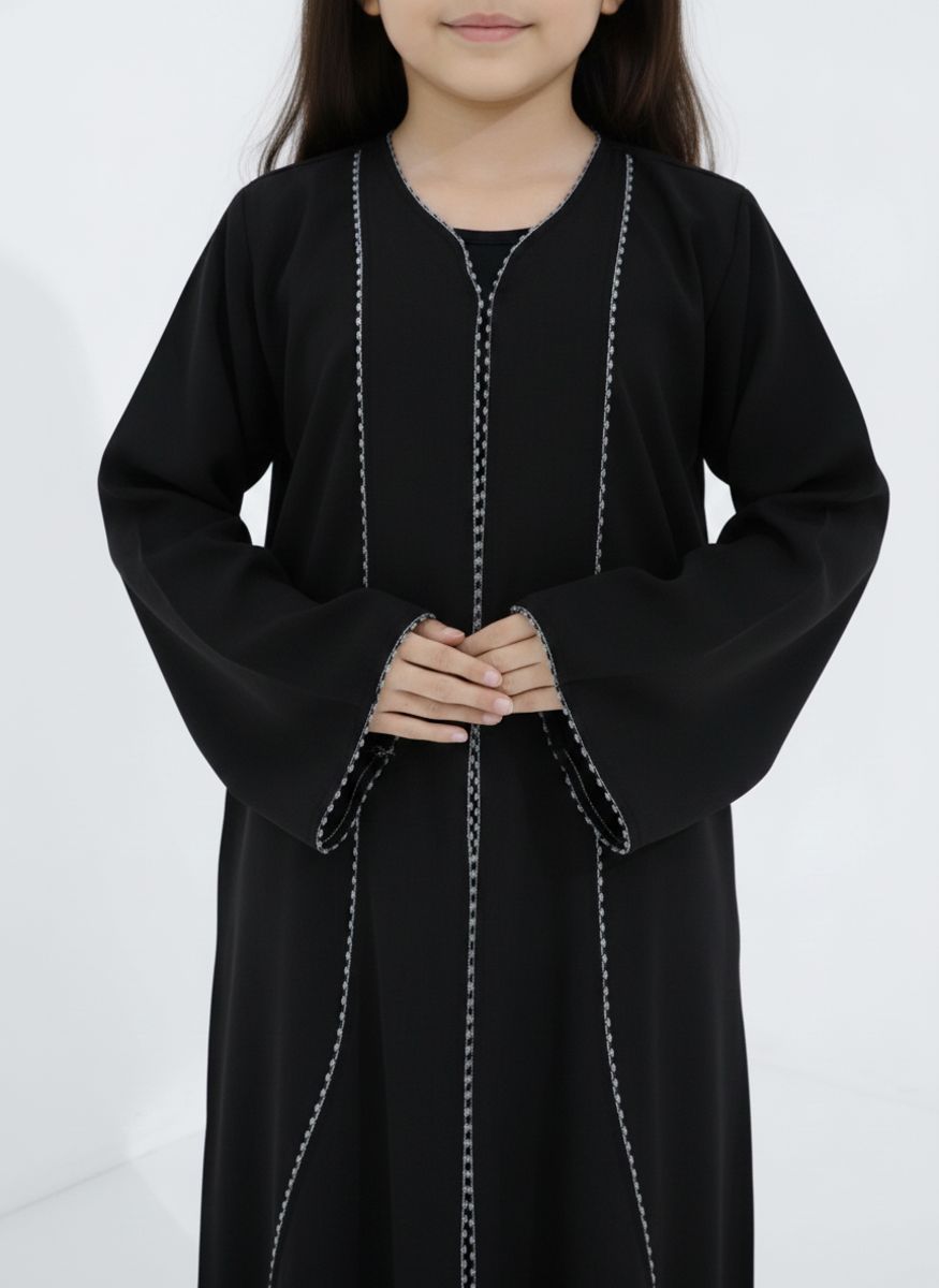 Melange Fabric Black Kids Abaya with Lace On Front & Cuffs Msquare Fashion - Kids's Abayas 1