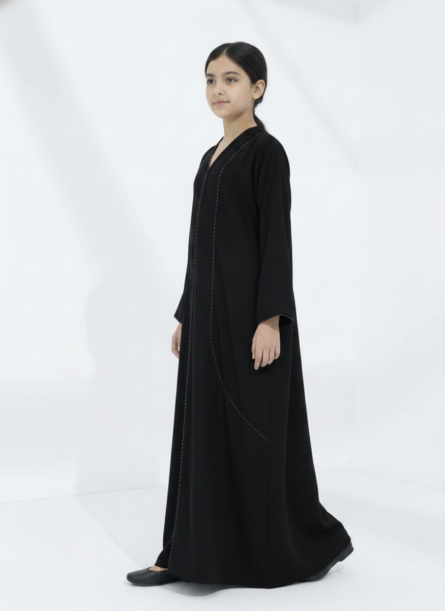 Melange Fabric Black Kids Abaya with Lace On Front & Cuffs Msquare Fashion - Kids's Abayas 2