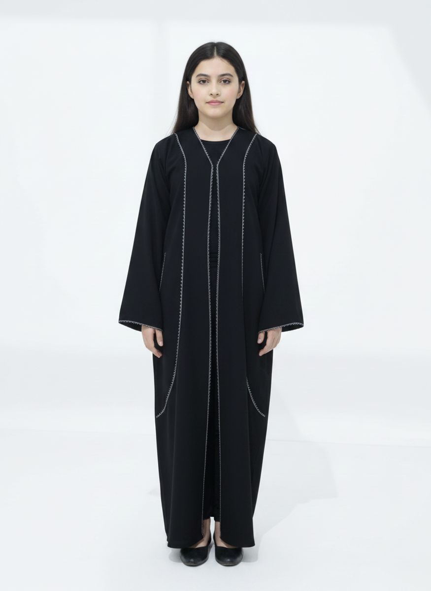 Melange Fabric Black Kids Abaya with Lace On Front & Cuffs Msquare Fashion - Kids's Abayas 8