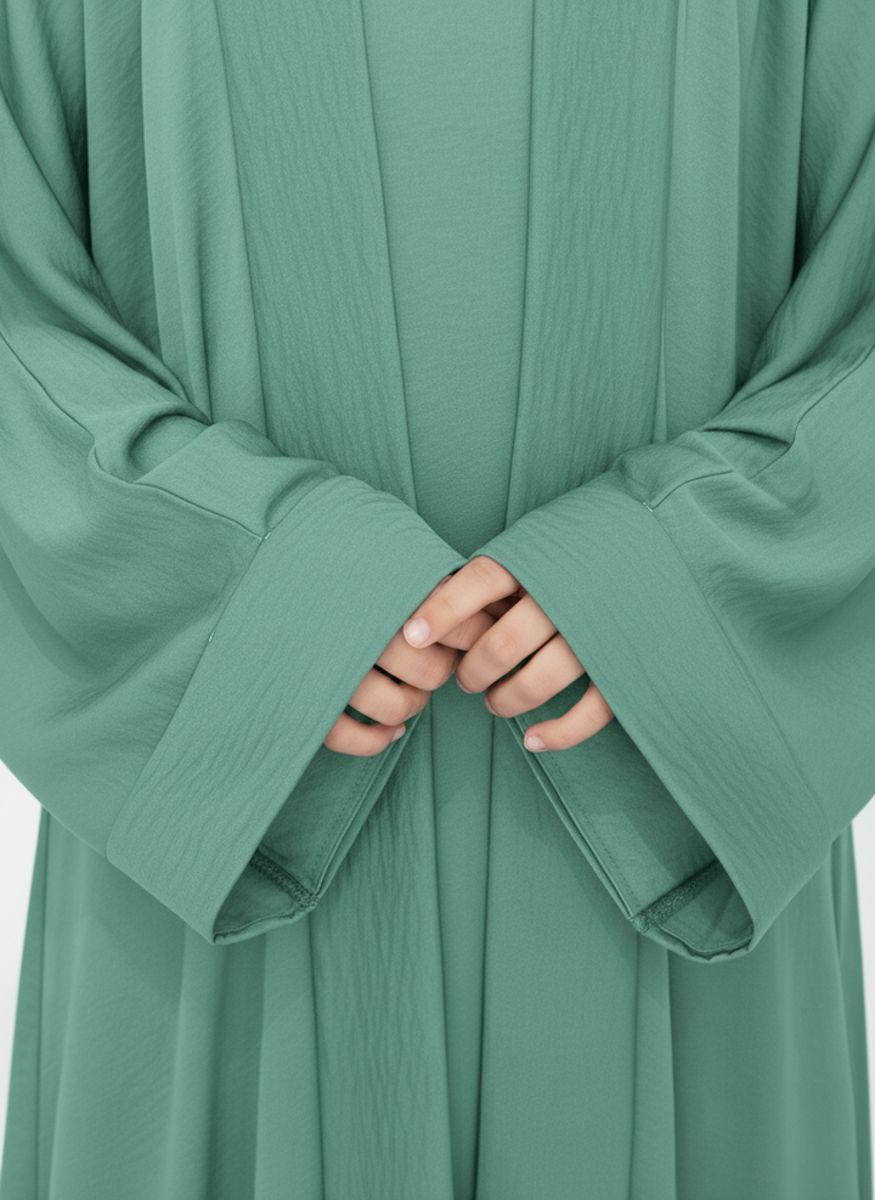 Green Premium 3-Piece Kids Abaya Set - Lightweight Harir Maqsood Modest Wear for Girls Msquare Fashion - Kids's Abayas 2