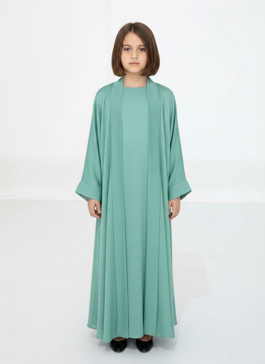 Green Premium 3-Piece Kids Abaya Set - Lightweight Harir Maqsood Modest Wear for Girls Msquare Fashion - Kids's Abayas 9