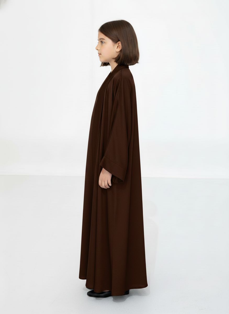 Brown Premium 3-Piece Kids Abaya Set - Lightweight Harir Maqsood Modest Wear for Girls Msquare Fashion - Kids's Abayas 1