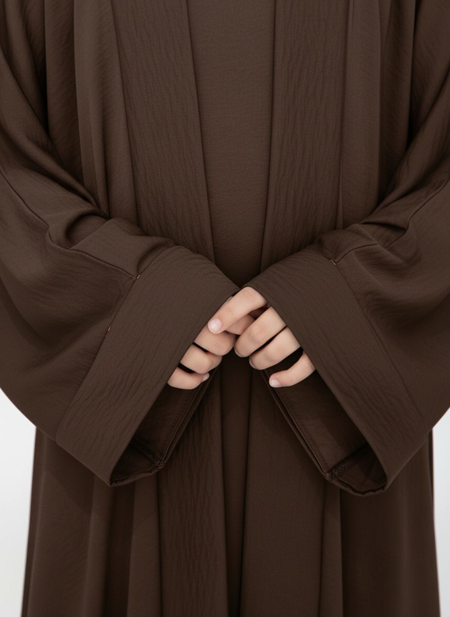 Brown Premium 3-Piece Kids Abaya Set - Lightweight Harir Maqsood Modest Wear for Girls Msquare Fashion - Kids's Abayas 3