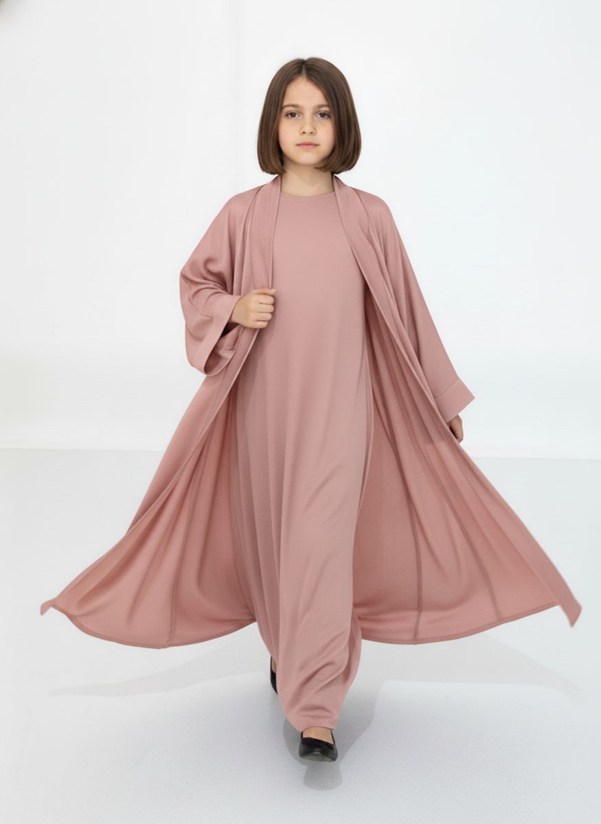 Pink Premium 3-Piece Kids Abaya Set - Lightweight Harir Maqsood Modest Wear for Girls Msquare Fashion - Kids's Abayas 2