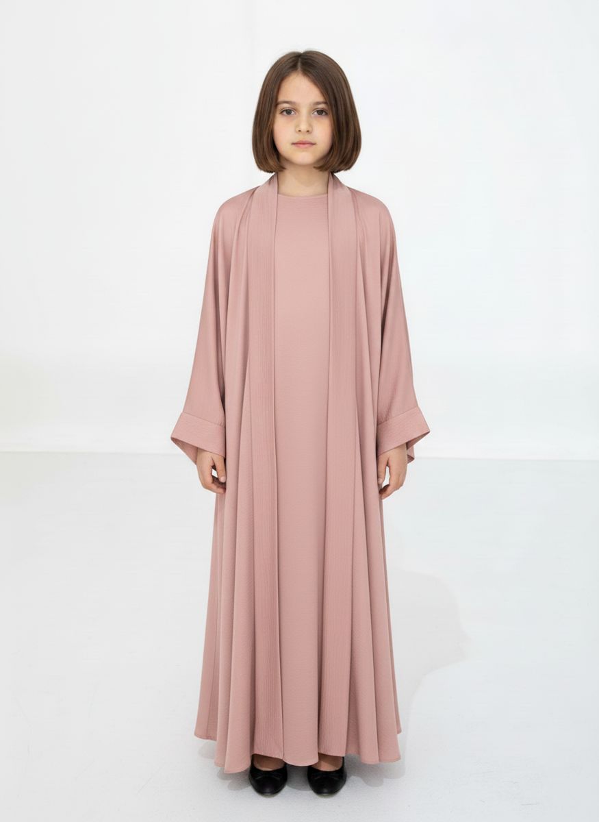 Pink Premium 3-Piece Kids Abaya Set - Lightweight Harir Maqsood Modest Wear for Girls Msquare Fashion - Kids's Abayas 10