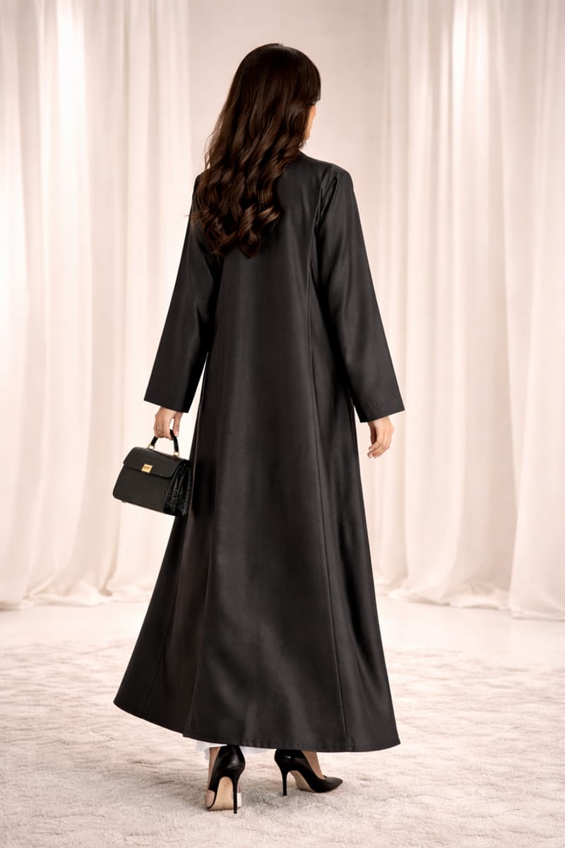 Victoria Satin Petal Detail Abaya I Classic Black Msquare Fashion - Women's Abayas 3