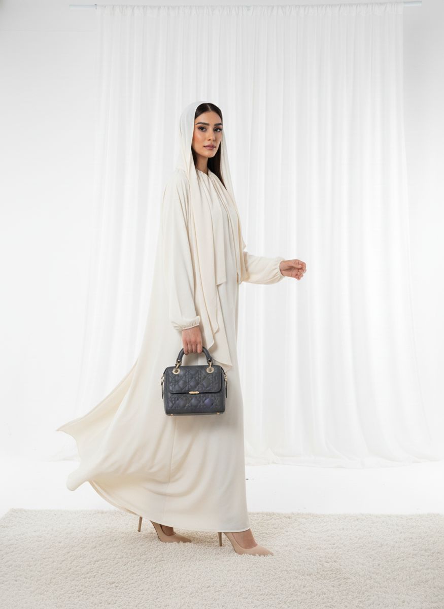 Harir Maqsood Beige Prayer Abaya - Attached Hijab Design Msquare Fashion - Women's Abayas 9