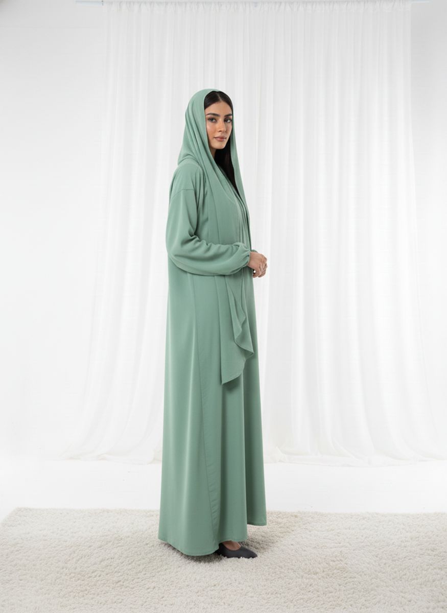 Harir Maqsood Green Prayer Abaya I Attached Hijab Design Msquare Fashion - Women's Abayas 1