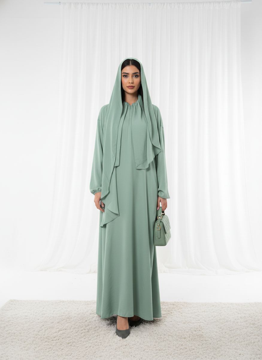 Harir Maqsood Green Prayer Abaya I Attached Hijab Design Msquare Fashion - Women's Abayas 9