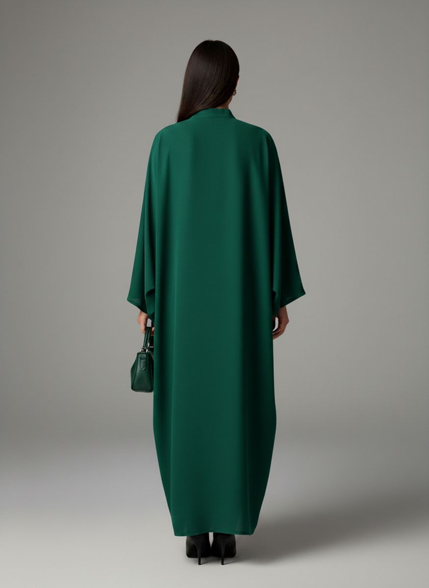 Signature Korean Nida Forest Green Open Abaya Minimalist High-Neck Design Msquare Fashion - Women's Abayas 2