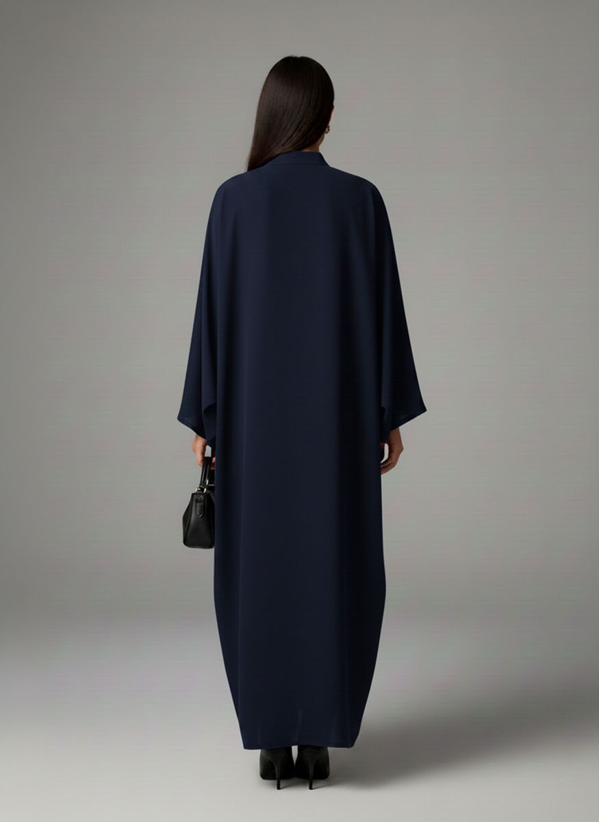 Signature Korean Nida Blue Open Abaya Minimalist High-Neck Design Msquare Fashion - Women's Abayas 2