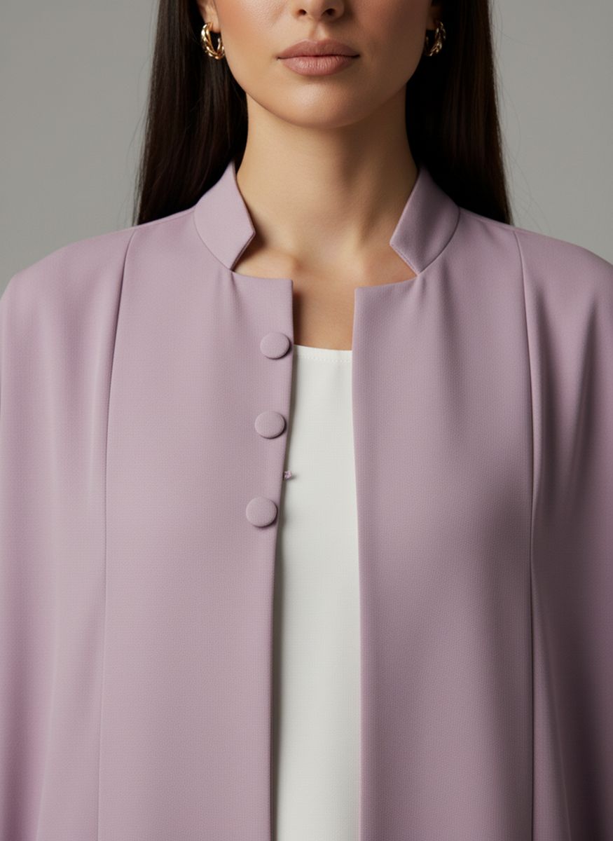 Signature Korean Nida Purple Open Abaya Minimalist High-Neck Design Msquare Fashion - Women's Abayas 2