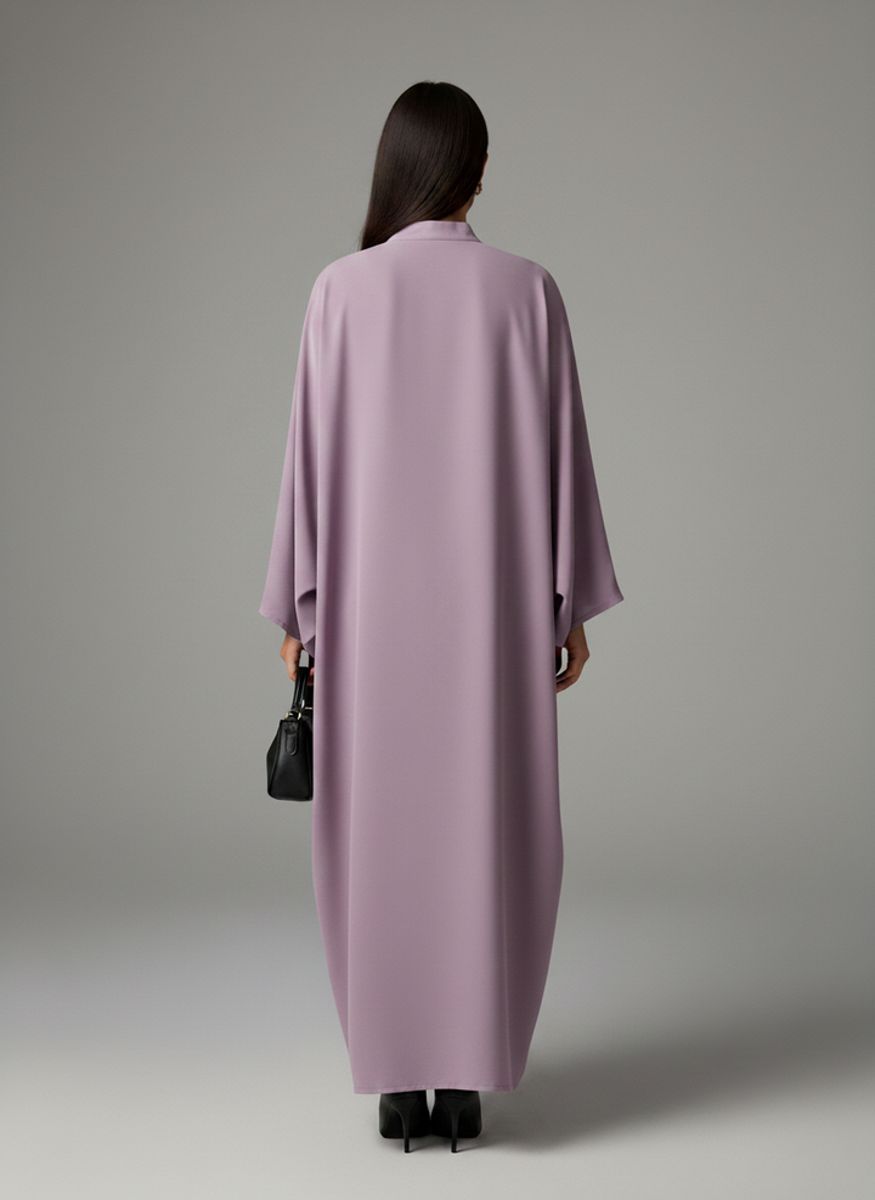 Signature Korean Nida Purple Open Abaya Minimalist High-Neck Design Msquare Fashion - Women's Abayas 3