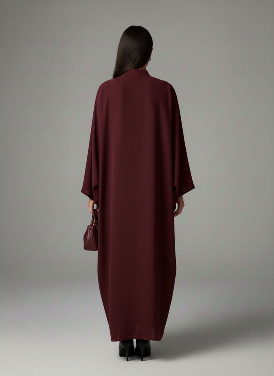 Signature Korean Nida Maroon Open Abaya Minimalist High-Neck Design Msquare Fashion - Women's Abayas 2