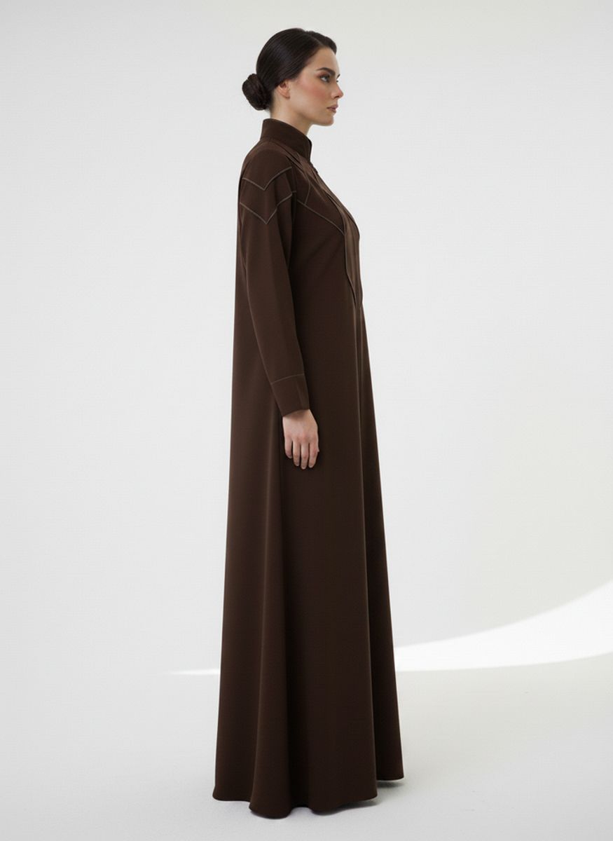 Geometric Panelled Design Brown Abaya with Plain Chiffon Headscarf Msquare Fashion - Women's Abayas 3