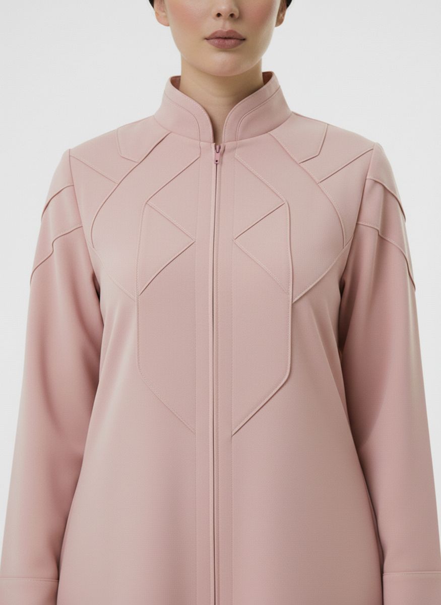 Geometric Panelled Design Pink Abaya with Plain Chiffon Headscarf Msquare Fashion - Women's Abayas 1